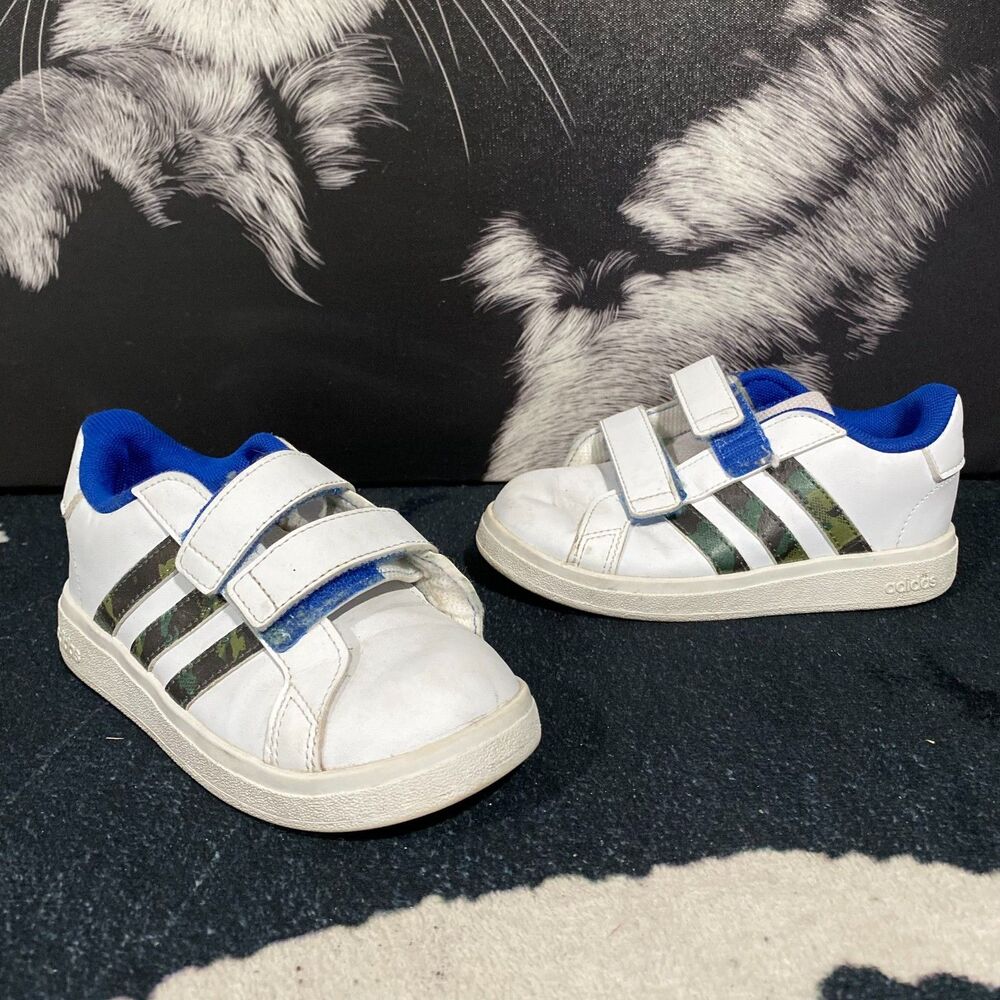 Adidas Grand Court 2.0 CF GV6820 Athletic Sneaker Shoes Boys 10 White Leather